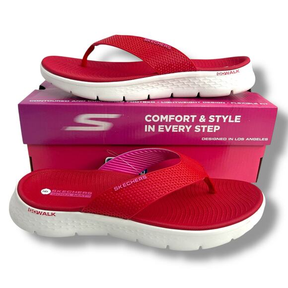 NEW Skechers Go Walk Flex Sandal Size 9 Eve 141457 Red Toe Post Flip Flops - Picture 3 of 13
